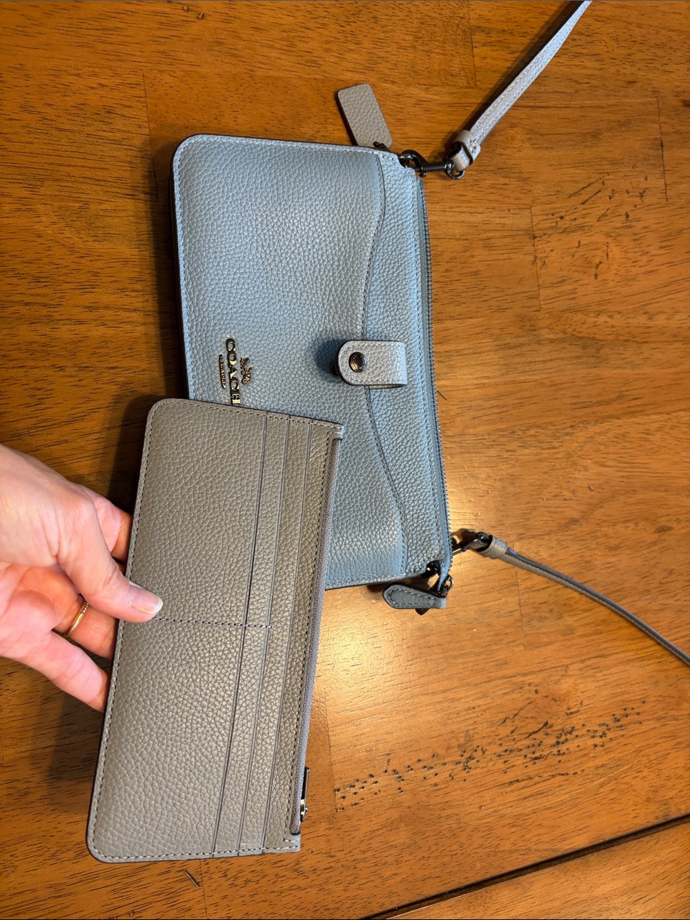Coach Pebbled Leather Crossbody in Dusty Blue with Black Trim - Picture 3 of 5